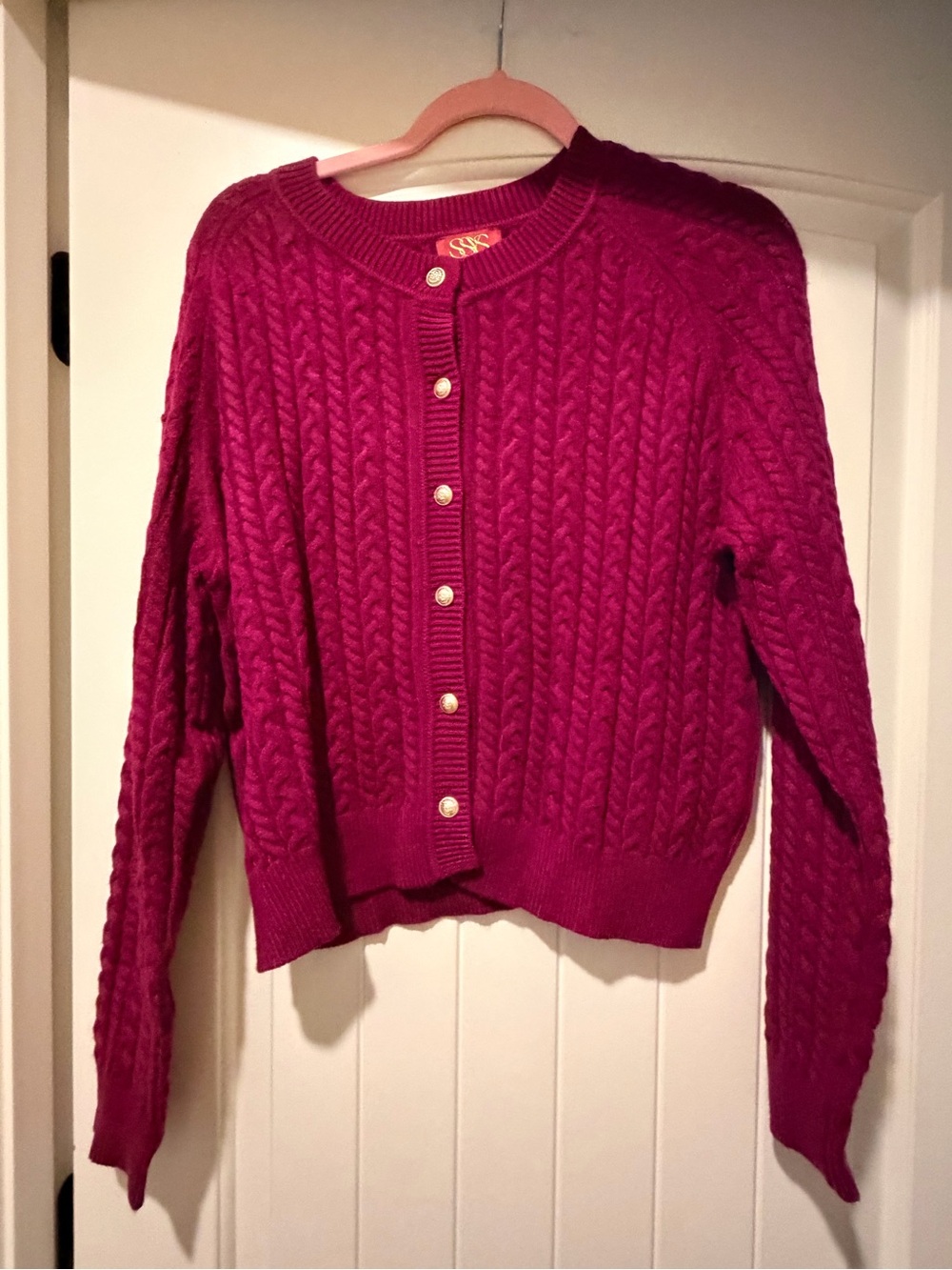 Cable-Knit Button Cardigan - Fuchsia